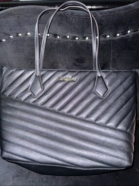 Liz Claiborne Black Quilted Chevron Faux Leather Tote